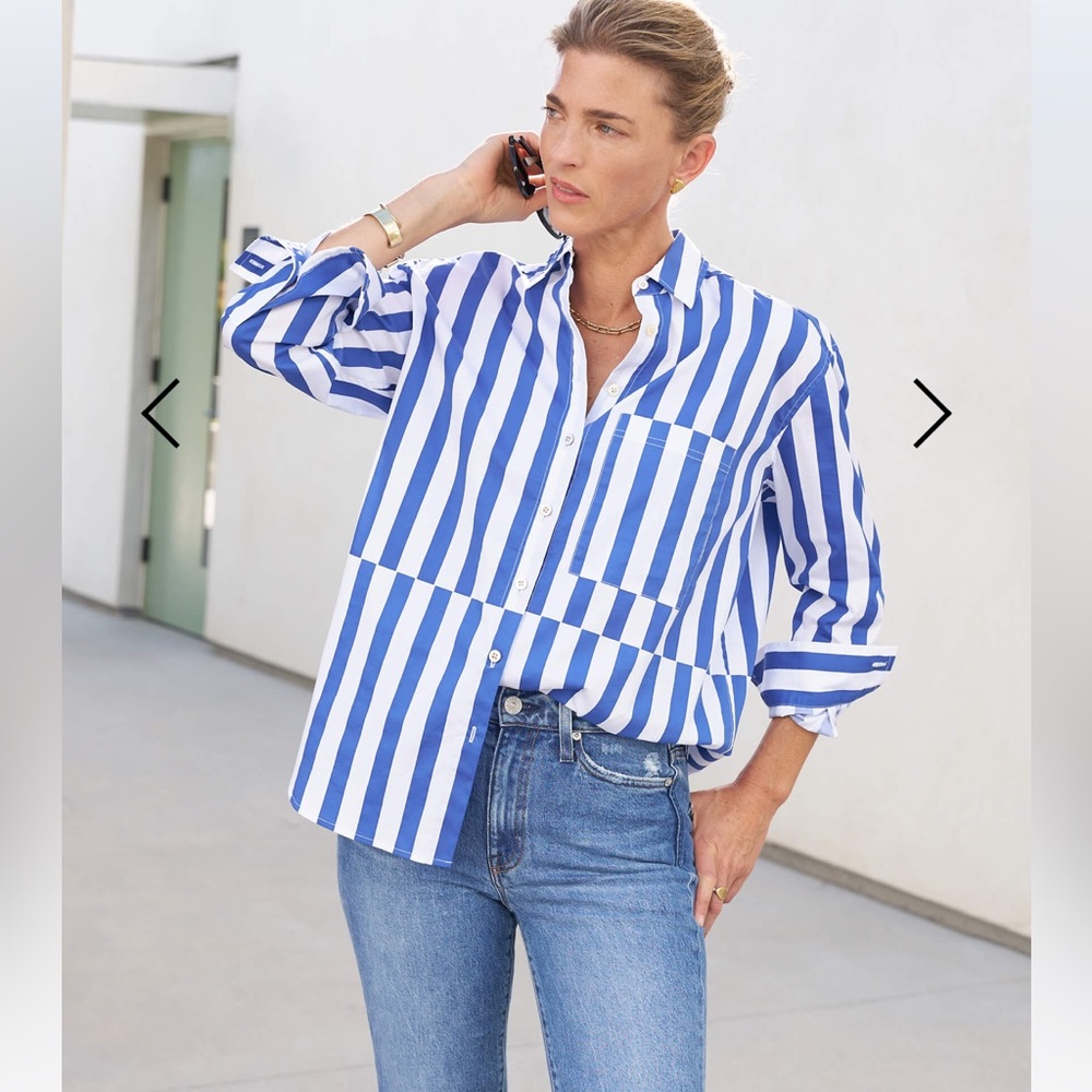 AYR Blue and White Striped Button Down Shirt